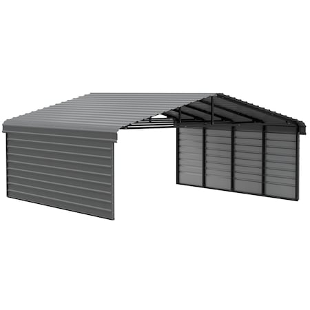Arrow Storage Products Galvanized Steel Carport, W/ 2-Sided Enclosure, Compact Car Metal Carport Kit, 20'x20'x7', Charcoal CPHC202007ECL2